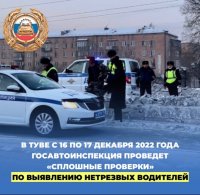 В Туве на этой неделе Госавтоинспекция проведет «сплошные проверки» нетрезвых водителей